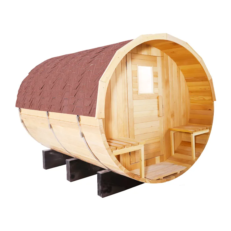 Venta caliente diseño personalizado al aire libre de madera maciza cicuta de cedro rojo vapor Sauna barril para Spa al aire libre