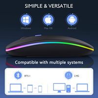 Ratón Inalámbrico Bluetooth Recargable con Retroiluminación LED, Modo Dual BT 5.0+ 2.4GHz, Silencioso y Delgado, para Computadora Portátil, Apple MacBook