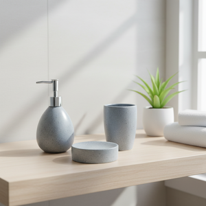 Ensemble d'accessoires de salle de bain en céramique et grès Hengfei, style nordique, écologique, avec logo personnalisé, kit de bain 3 pièces moucheté, vente en gros - Product Image 2