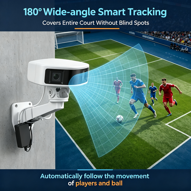 Fixed Installation 4K 180 Panoramic AI Sports Camera with IP66 Waterproof & Auto Tracking for Soccer Stadium Live Broadcast