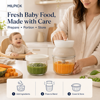 Multifunctionele elektrische babyvoedselhakselaar met 2 glazen kommen (300ml), USB oplaadbaar, voor het hakken, malen en mengen van baby puree, groenten en fruit.