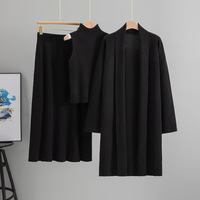 Ensemble décontracté pour femmes en tricot, composé de 3 pièces pour l'automne : cardigan long uni anti-boulochage, débardeur long ample et jupe longue