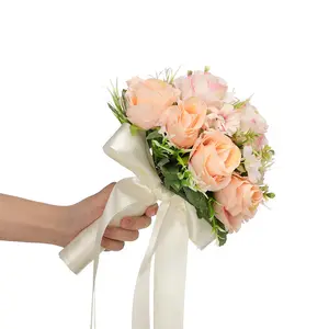 2023 기쁨 뜨거운 판매 신부와 신부 들러리 꽃다발 인공 장미 꽃 꽃다발 웨딩 부케 발렌타인 데이 선물