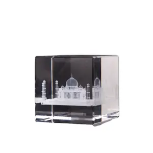 Hediyelik eşya 3D Lazer Kristal Gravür Lazer Bina Küp Mini Blokları 3d Lazer Kristal Kağıt Ağırlığı