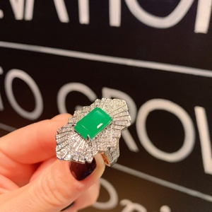 High Quality Eco-friendly Copper Fashion 8*12mm Green Zircon Geometric Pendant <b>Earrings</b> Ring <b>Set</b> Jewelry <b>Set</b> for Women - Product Image 4