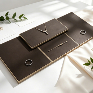 JINSKY Jewelry Display Trays Square Tiered Stand Brown Black Color Exhibition Base Counter Showcase Tray - Product Image 4