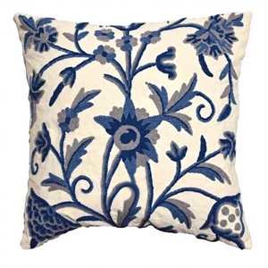 Funda de cojín de lana con patrón Floral único de Cachemira hecha a mano Crewel bordado cadena cosida para sofá en sala de estar ITHL - Product Image 1