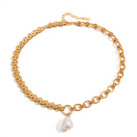 Collier tendance avec pendentif imitation perle et chaîne à maillons en acier inoxydable, bijoux de fête pour femmes, vente en gros