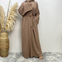 1956 #   Ensemble 3 pièces tendance printemps-été : robe intérieure sans manches, cardigan et hijab – Tenue Abaya élégante pour femme pour l'Aïd