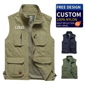 Personnalisé été hommes coupe-vent respirant 100% Nylon Cargo fermeture éclair multi-poches vêtements d'extérieur gilet - Product Image 3