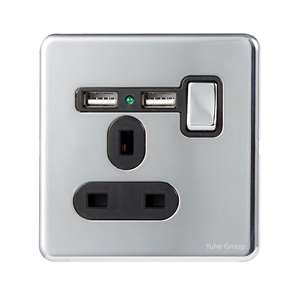 Prise murale rétro en acier inoxydable avec panneau tactile, 2 prises 10A, interrupteur universel, double prise - Product Image 2