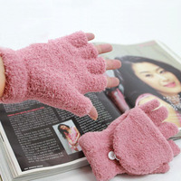 FF3186 Gants en tricot mi-doigts en fausse fourrure, convertibles, pour la conduite par temps froid, le cyclisme, mitaines chaudes d'hiver sans doigts
