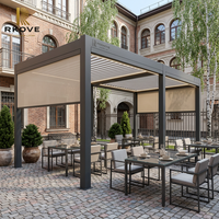 Pergola de terrasse extra longue RKOVE RK-E2, structure en aluminium à portée étendue, couverture d'ombrage continue pour grande table de repas extérieure