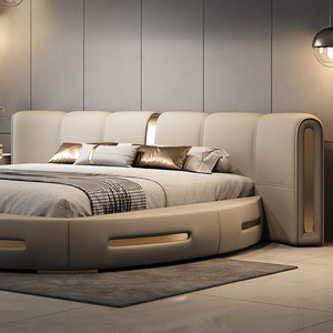 Cama Redonda de Cuero de Lujo Ligero de Estilo Italiano Moderno, Cama Doble de Lujo para <span class=keywords><strong>Hotel</strong></span>, para Dormitorio Principal, para Parejas y Princesas - Product Image 3