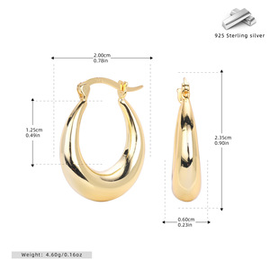 Pendientes de Plata 925 para Mujer, Aros Ovalados Gruesos y Pulidos, Chapados en Oro de 18K, Hipoalergénicos - Product Image 1