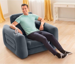 Twin Inflatable Pull-Out <b>Sofa</b> Chair with Cup Holder Portable Air Couch Armrest Backrest Inflatable Lounge Chair for Camping Home - Product Image 2