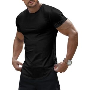 Camiseta Deportiva FOXA para Hombre, Manga Corta, Corte Ajustado, Cuello Redondo, Secado Rápido, para Gimnasio y Entrenamiento, Negra, de Poliéster Tejido - Product Image 1