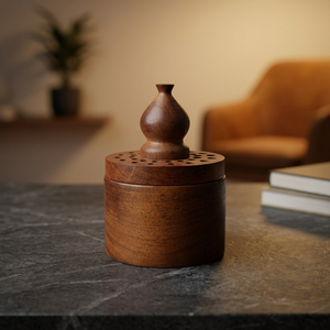 Quemador de Incienso de Madera de Pino Hecho a Mano, Decoración Aromática para Toda Temporada, Pieza Decorativa de Mesa de Inspiración Árabe, Quemador de Bakhoor para el Hogar, Ramadán/Eid - Product Image 1