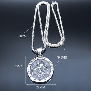 Collier religieux en acier inoxydable avec médailles en argent antique, croix antique, Saint Benito, Saint Christophe, Saint Michel, symboles chrétiens - Product Image 6