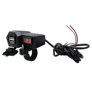 摩托车USB充电器5V 3.4A双USB充电器，带电压表和开/关开关车把安装电话充电器电源适配器