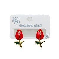Boucles d'oreilles clous EH132 vintage multicolores en émail, motif fleur de tulipe, en acier inoxydable 316L plaqué or 18 carats, inaltérables et hypoallergéniques