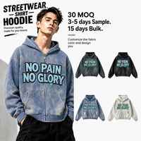 Hoodie zippé surdimensionné personnalisé pour homme, à faible MOQ, avec imprimé graphique délavé à l'acide, style streetwear vintage
