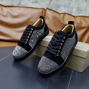 2026 New Premium <b>Black</b> <b>Suede</b> Rhinestone Embellished Sneakers Low-Top Lace-Up Party Dress <b>Shoes</b> for Men - Product Image 4