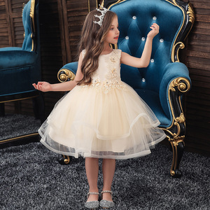 Girls Princess Dress Tulle Sleeveless Champagne Color For 110cm 120cm 130cm 140cm 150cm 160cm Height Kids Performance Evening - Product Image 3