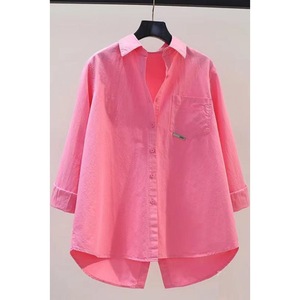 Camicia da <span class=keywords><strong>donna</strong></span> primaverile autunnale con spacco posteriore, colletto a risvolto e bottoni, <span class=keywords><strong>rosa</strong></span>, nuova moda, semplice, a maniche lunghe, top casual ampio - Product Image 5