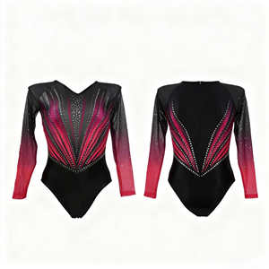Гламурный металлизированный костюм для гимнастики из спандекса с сетчатыми вставками и звездами для девочек, тренировочный танцевальный костюм - Product Image 5