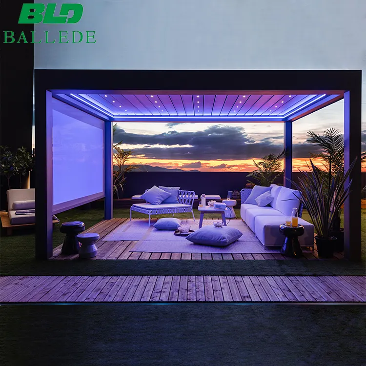 BLD crea Area ricreativa Glamping pergolato di lusso con luci a LED Pergola laterale