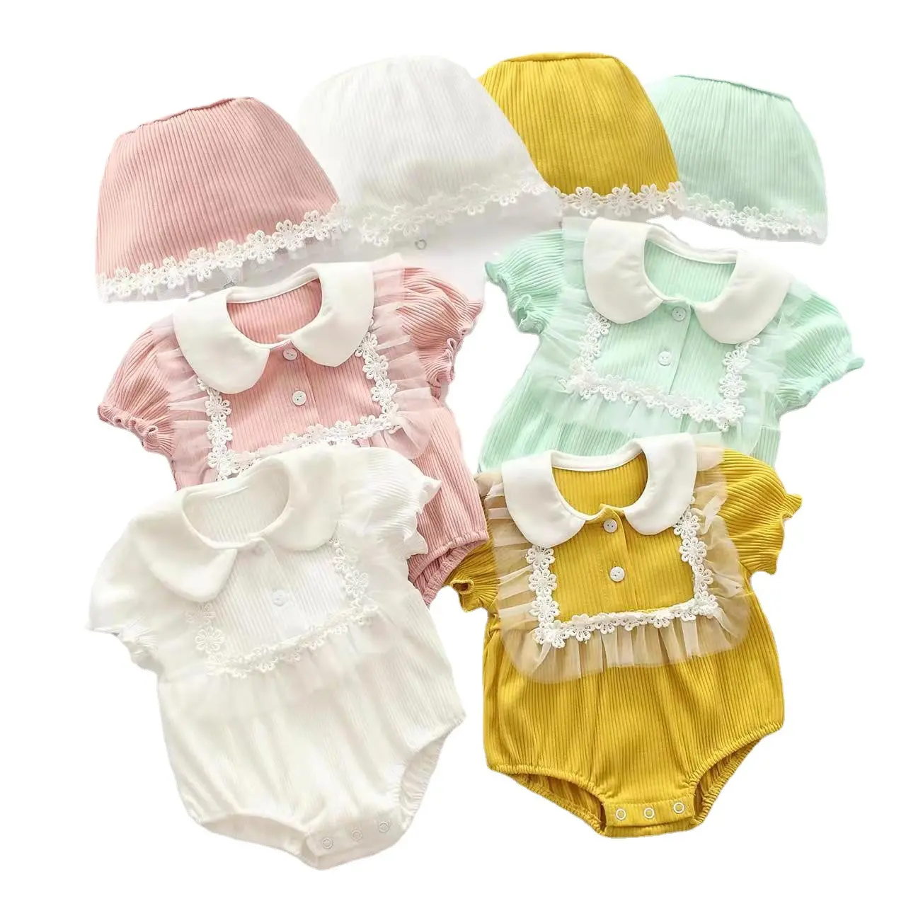 2023年夏工場卸売業者満月ベビー服かわいい赤ちゃん新しい取り外し可能な帽子 + 綿の感触女の子ロンパース