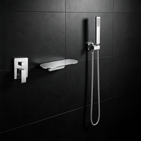 Ensemble de douche mural chromé HONGDEC avec mitigeur carré, douchette à main et kit de douche monocommande pour salle de bain