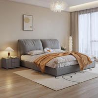 Modernes Schlafzimmermöbel Luxuriöses Kingsize-Holzbett Weiches Tatami-Lederbett Queen-Size Smart Storage Einfaches Design Stoffbezogenes Doppelbett