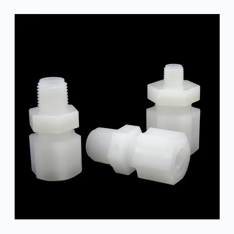 Pvdf Buis Fitting Adapter Male China Fabriek Pvdf Dubbele Adereindhulzen Compressie Male Connectoren Plastic Joint