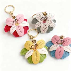Pu Elegant Floral Chains Women Lily Flower <b>Charm</b> & Keychain Cute Key Chain Car Keys <b>Bag</b> <b>Charms</b> for Gifts - Product Image 3