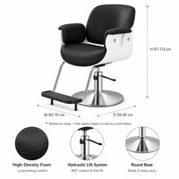 Chaise de salon White Shell avec base ronde argentée, pompe hydraulique 360° °   Chaise de coiffeur pivotante pour salon de coiffure et institut de beauté