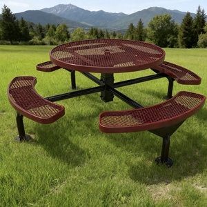 Tavolo e Sedie Tutto-in-Uno per Esterni, Tavolo Lungo in Metallo Antiruggine, Panchina per Riunioni e Relax in Cortile e Parco - Product Image 4