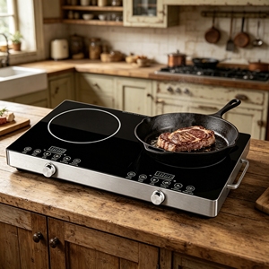 Placa <span class=keywords><strong>de</strong></span> Cocina Eléctrica Portátil <span class=keywords><strong>de</strong></span> Cerámica con 2 Quemadores, Cocina con Control Independiente, Placa <span class=keywords><strong>de</strong></span> Vidrio Negra <span class=keywords><strong>para</strong></span> Cocina Doméstica - Product Image 2