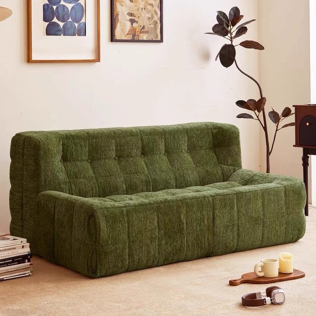 Modern Two Seat Sofa Bed Compressed Sponge Flannel Upholstered Loveseat Vacuum Packed Removable Washable for Living Room