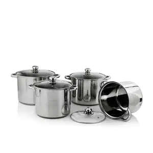 Double Bottom Cooking Stockpot 8 Pcs Stainless Steel Induction Large Stock Pot Set with Lid