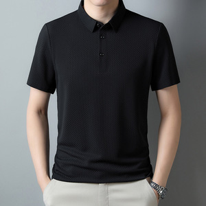 เสื้อโปโลผ้าไอซ์ซิลค์สำหรับผู้ชาย, เสื้อคอเสื้อแขนสั้นปักลายลำลองฤดูร้อนเสื้อยืดสวมใส่สบายสีพื้น220gsm - Product Image 3
