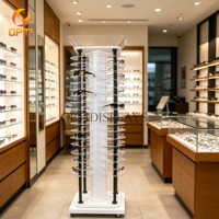 Custom Rotating Eyeglasses Display Stand, Acrylic Sunglasses Holder Floor Rack with Wheels for Optical Shop Retail