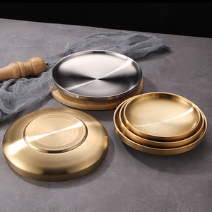 304 Acier Inoxydable Ménage Double Dîner Assiette Ronde Fond Plat, Double Couche Ronde Dessert Plat Assiette Plat Grill BBQ - Product Image 2