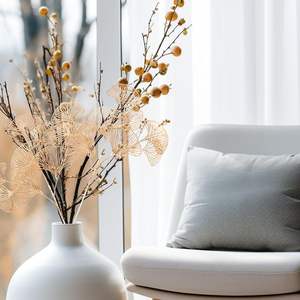 Nouveautés en promotion : 3 fourchettes de fleurs artificielles en forme de feuille de Ginkgo Biloba dorée en vrac pour la décoration intérieure - Product Image 5