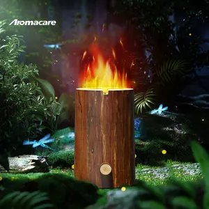 Aromacare 2.3L Umidificador de fogo ultrassônico de madeira selvagem, umidificadores de chama para coto de árvore