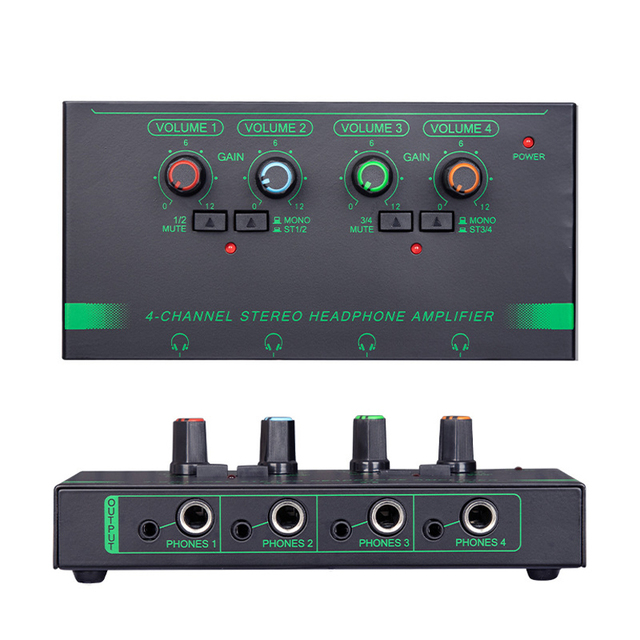 EF-4/6 Channels Ultra Low-Noise Headphone Amplifier Mini Portable Splitter Volume Control 6.35/3.5mm Input for Stage and Studios