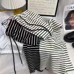 <span class=keywords><strong>Pantaloni</strong></span> Casual <span class=keywords><strong>con</strong></span> coulisse a gamba larga da donna bianco nero a righe orizzontali - Product Image 4