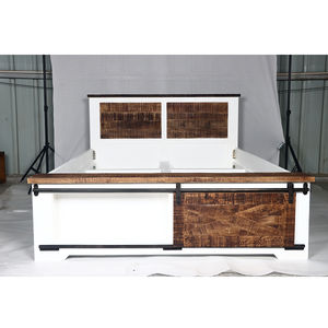 Cadre de lit simple en bois blanc et naturel Muro avec tête de lit rustique à panneaux - Product Image 1