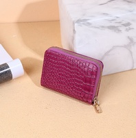 Couleur unie 9 fente pour carte porte-cartes d'identité en cuir Pu portefeuilles courts fermeture éclair porte-clés porte-monnaie motif Crocodile pochette de gaufrage